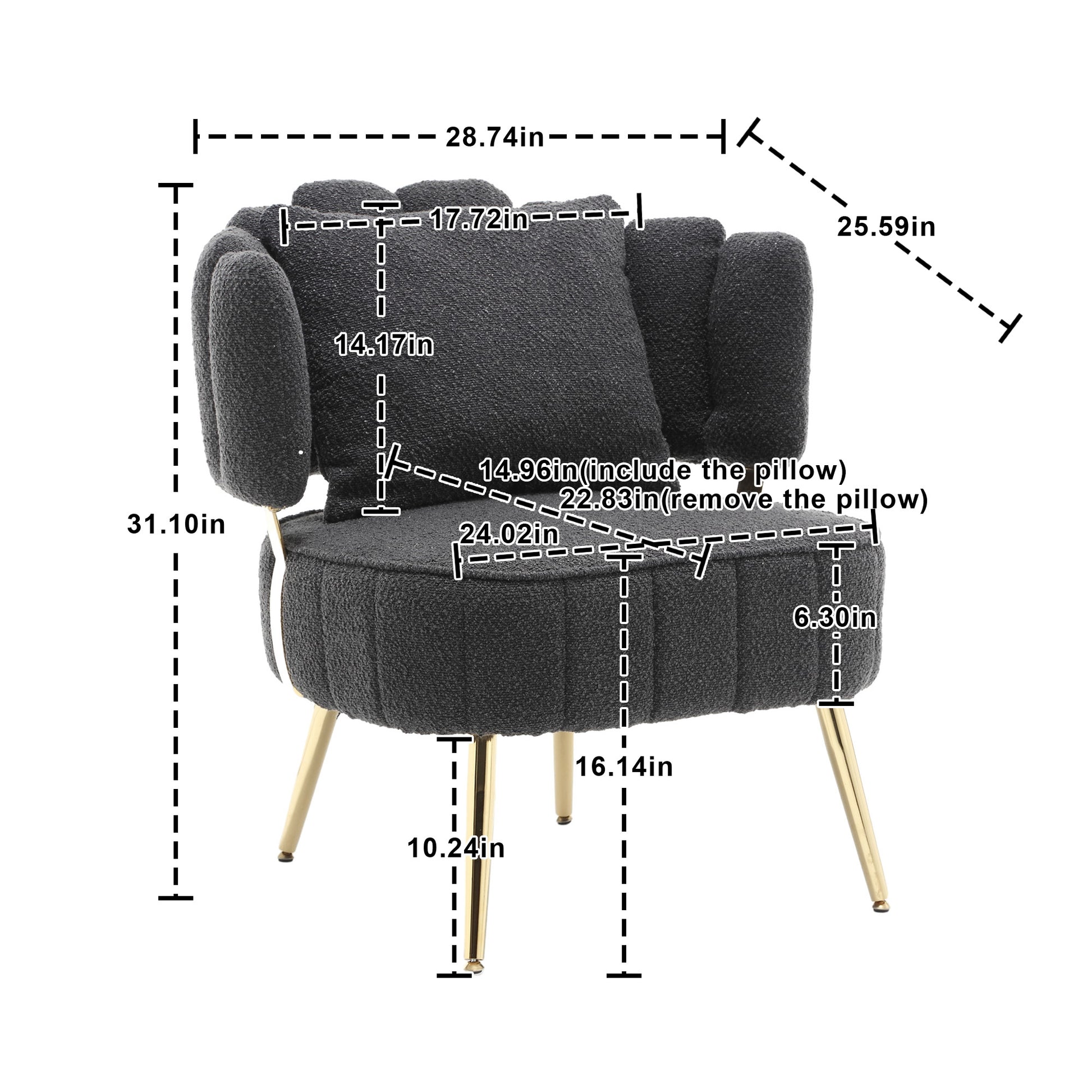 Coolmore Boucle Accent Chair Modern Upholstered Armchair Tufted Chair With Metal Frame, Single Leisure Chairs For Living Room Bedroom Black Boucle