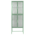 Stylish 4 Door Tempered Glass Cabinet With 4 Glass Doors Adjustable Shelves U Shaped Leg Anti Tip Dust Free Fluted Glass Kitchen Credenza Light Green Mint Green Tempered Glass Sheet Metal Plastic