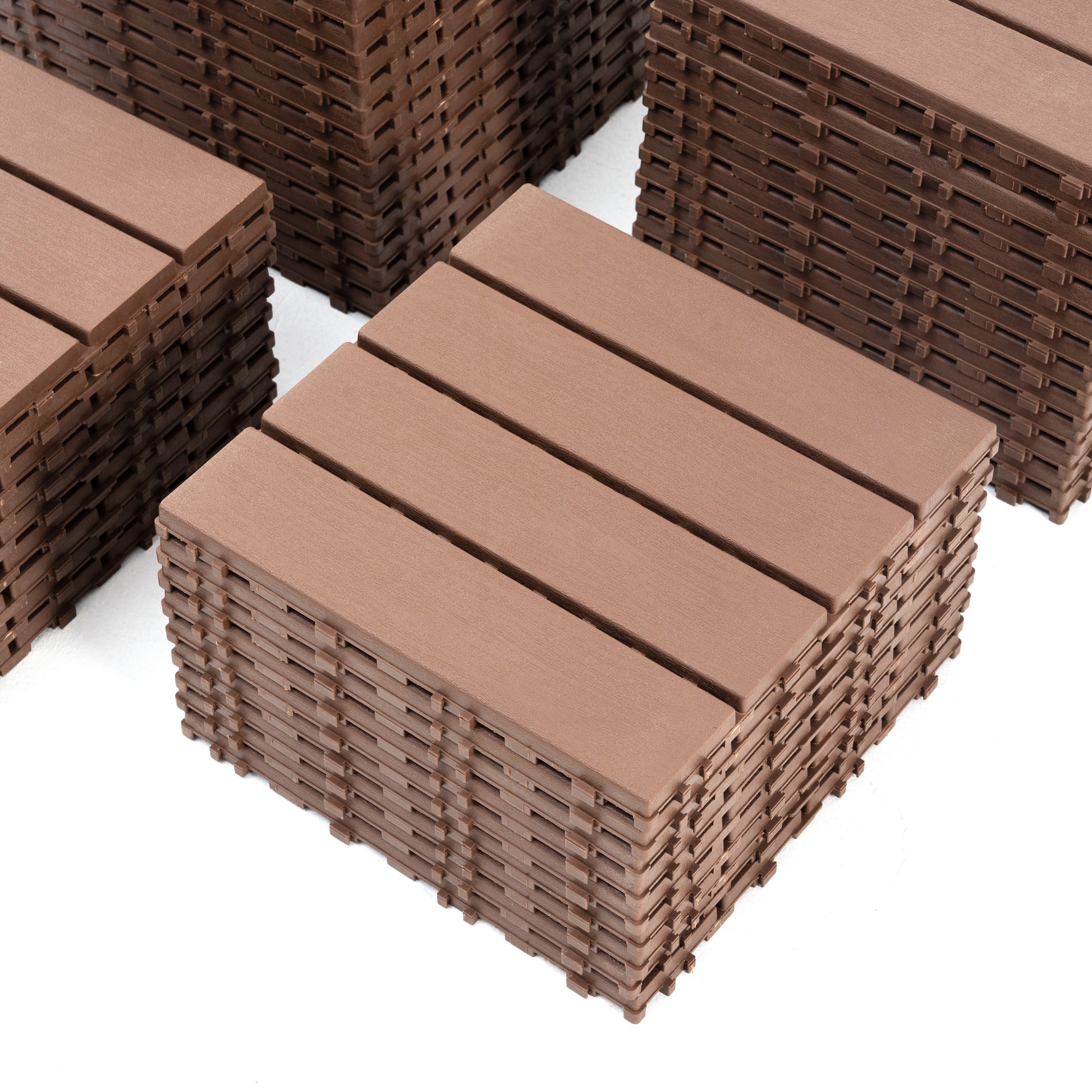 Plastic Interlocking Deck Tiles,44 Pack Patio Deck Tiles,12"X12" Square Waterproof Outdoor All Weather Use, Patio Decking Tiles For Poolside Balcony Backyard, Brown Brown Polypropylene