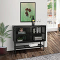 Industrial Double Door Cabinet Console Table With 2 Mesh Doors Adjustable Shelf And Feet Bottom Shelf Anti Tip Dust Free Kitchen Credenza Sideboard Frosted Black Black Steel