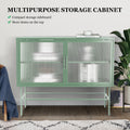 Double Door Tempered Glass Sideboard Console Table With 2 Fluted Glass Doors Adjustable Shelf And Feet Anti Tip Dust Free Kitchen Credenza Cabinet Light Green Mint Green Tempered Glass Sheet Metal Plastic