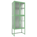 Stylish 4 Door Tempered Glass Cabinet With 4 Glass Doors Adjustable Shelves U Shaped Leg Anti Tip Dust Free Fluted Glass Kitchen Credenza Light Green Mint Green Tempered Glass Sheet Metal Plastic