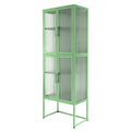 Stylish 4 Door Tempered Glass Cabinet With 4 Glass Doors Adjustable Shelves U Shaped Leg Anti Tip Dust Free Fluted Glass Kitchen Credenza Light Green Mint Green Tempered Glass Sheet Metal Plastic