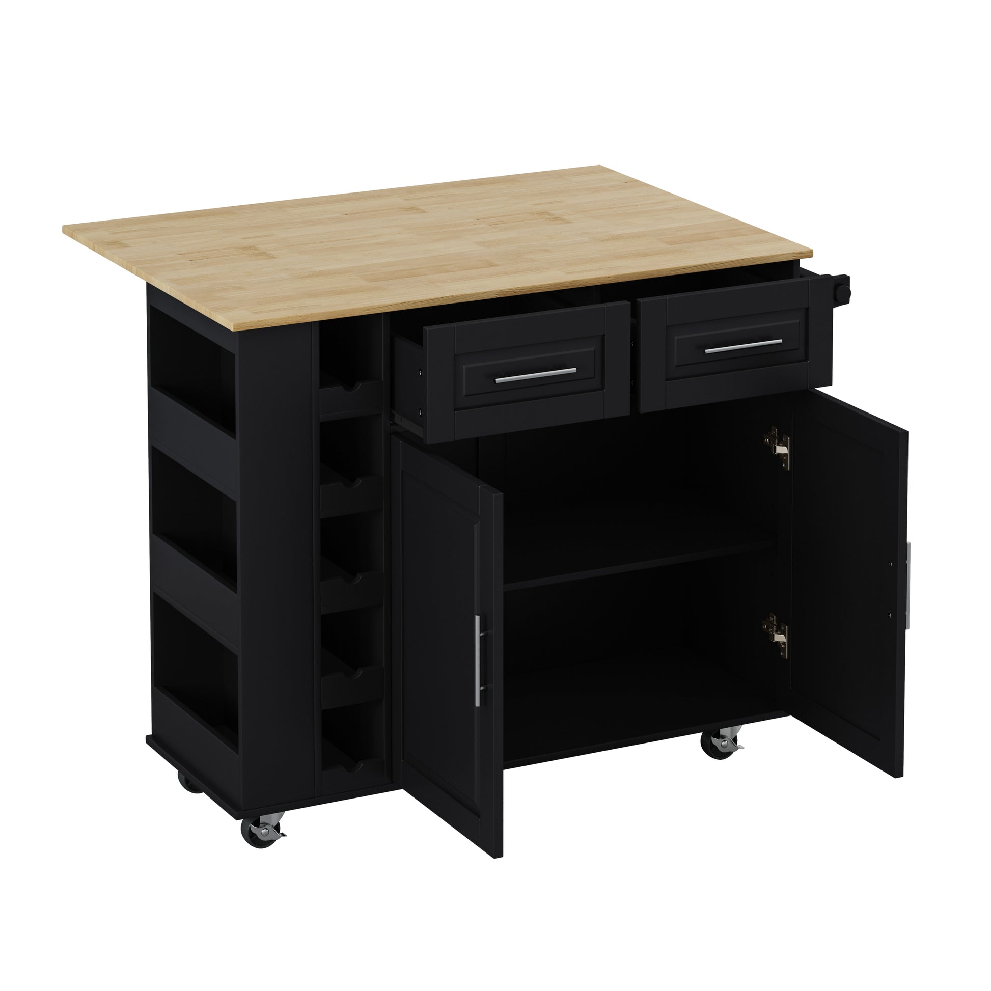 Multi Functional Kitchen Island Cart with 2 Door black-mdf