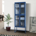 Stylish 4 Door Tempered Glass Cabinet With 4 Glass Doors Adjustable Shelves U Shaped Leg Anti Tip Dust Free Fluted Glass Kitchen Credenza Blue Blue Tempered Glass Sheet Metal Plastic