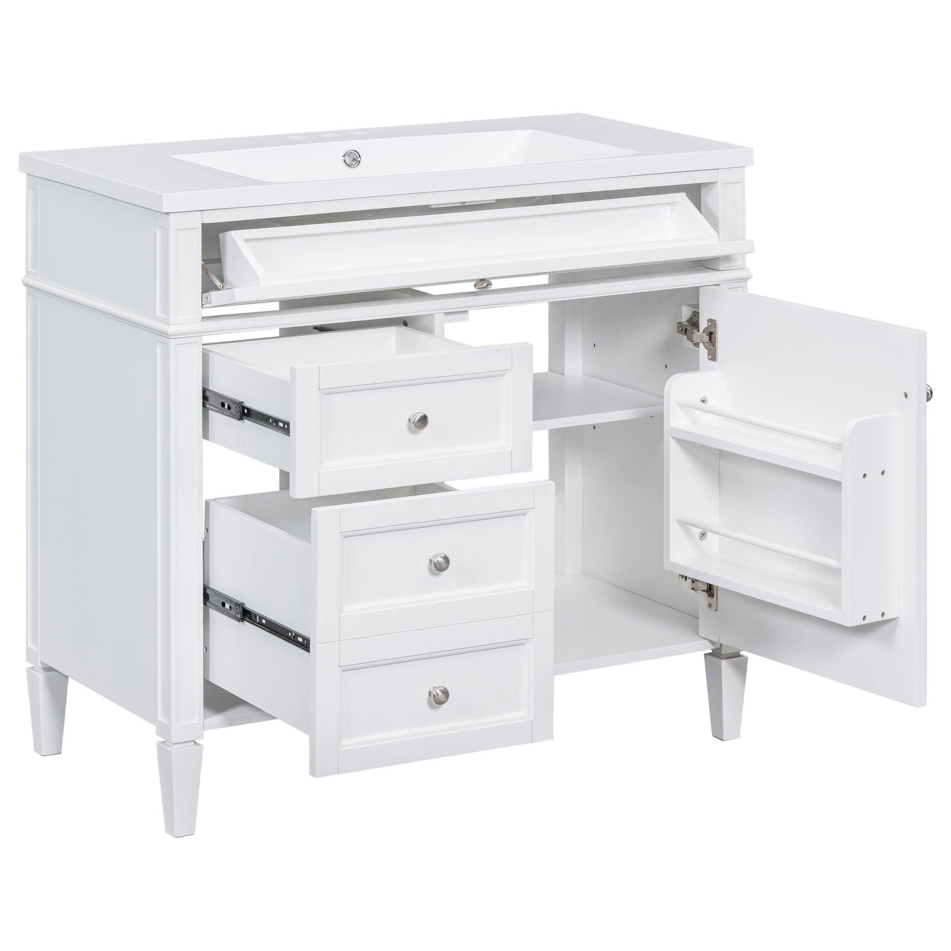 36'' Bathroom Vanity With Top Sink, Modern Bathroom Storage Cabinet With 2 Drawers And A Tip Out Drawer, Single Sink Bathroom Vanity 3 White 1 1 Adjustable Hinges Bathroom Freestanding Solid Wood Mdf Painted