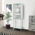 Stylish Tempered Glass High Cabinet With Arched Door Adjustable Shelves And Feet Anti Tip Dust Free Fluted Glass Kitchen Credenza Light Green Mint Green Tempered Glass Sheet Metal Plastic