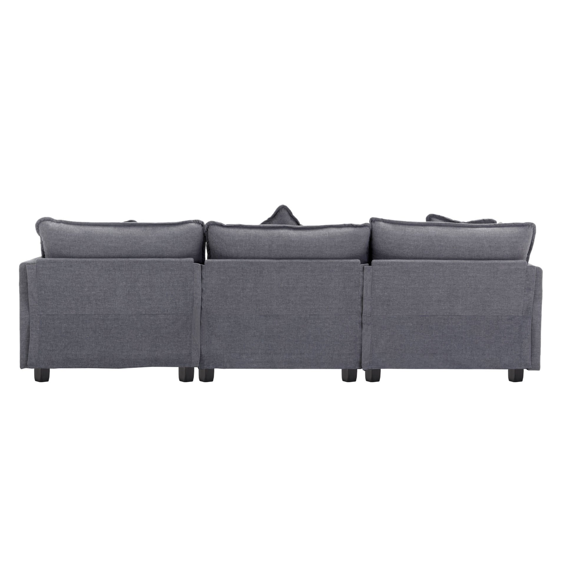 112.2" L Shape Chenille Upholstered Sofa For Living Room Modern Luxury Sofa Couch With Ottoman, 5 Pillows, Gray Gray Foam 4 Seat