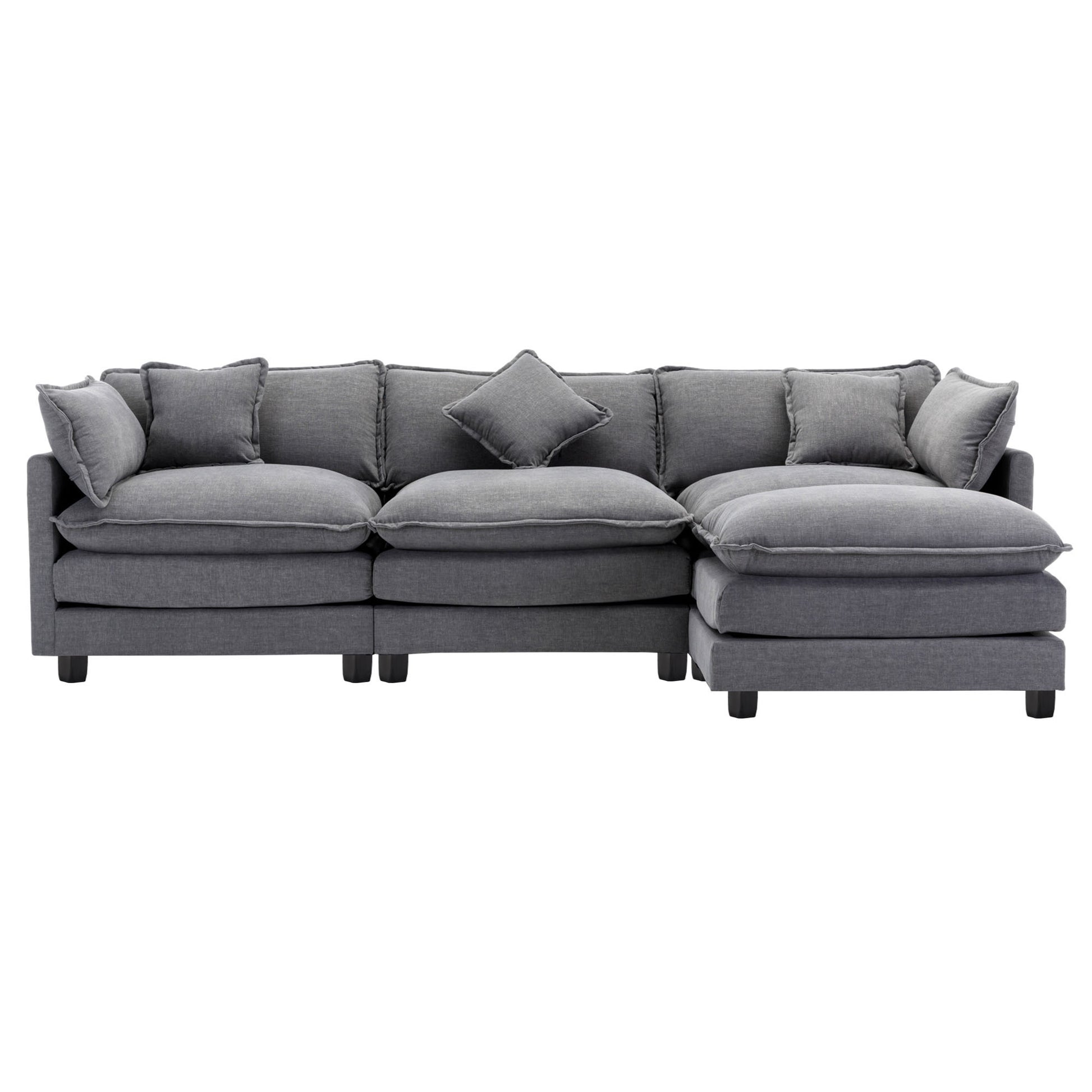 112.2" L Shape Chenille Upholstered Sofa For Living Room Modern Luxury Sofa Couch With Ottoman, 5 Pillows, Gray Gray Foam 4 Seat