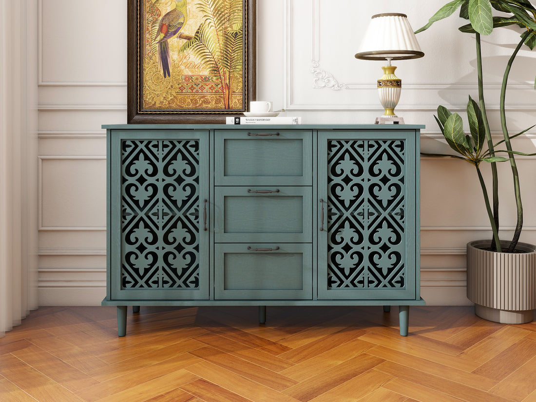 2 Door 3 Drawer Cabinet, American Furniture, Suitable For Bedroom, Living Room, Study Dark Green Particle Board