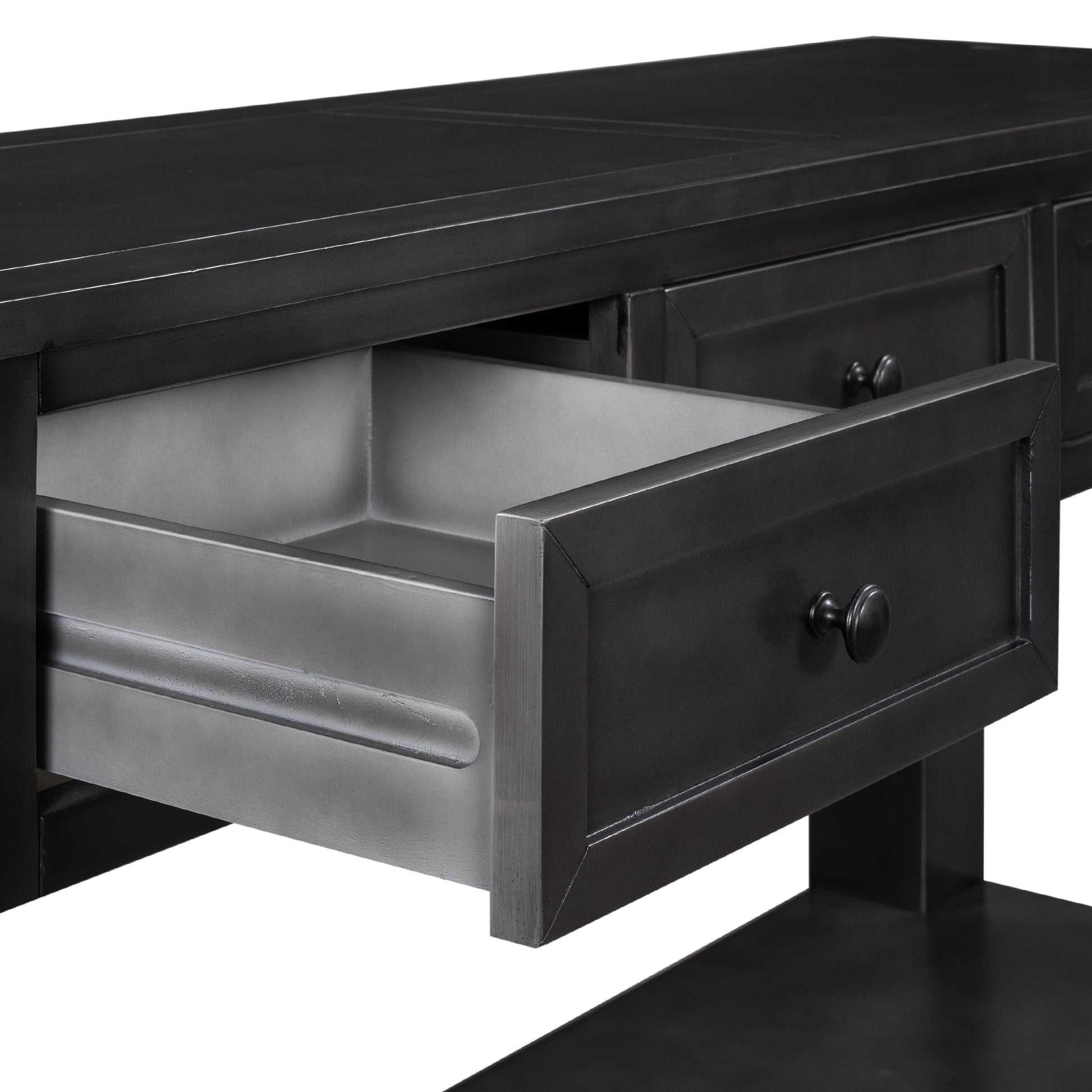 55'' Modern Console Table Sofa Table For Living Room With 3 Drawers And 1 Shelf As Same As Wf299185Aab Black Solid Wood