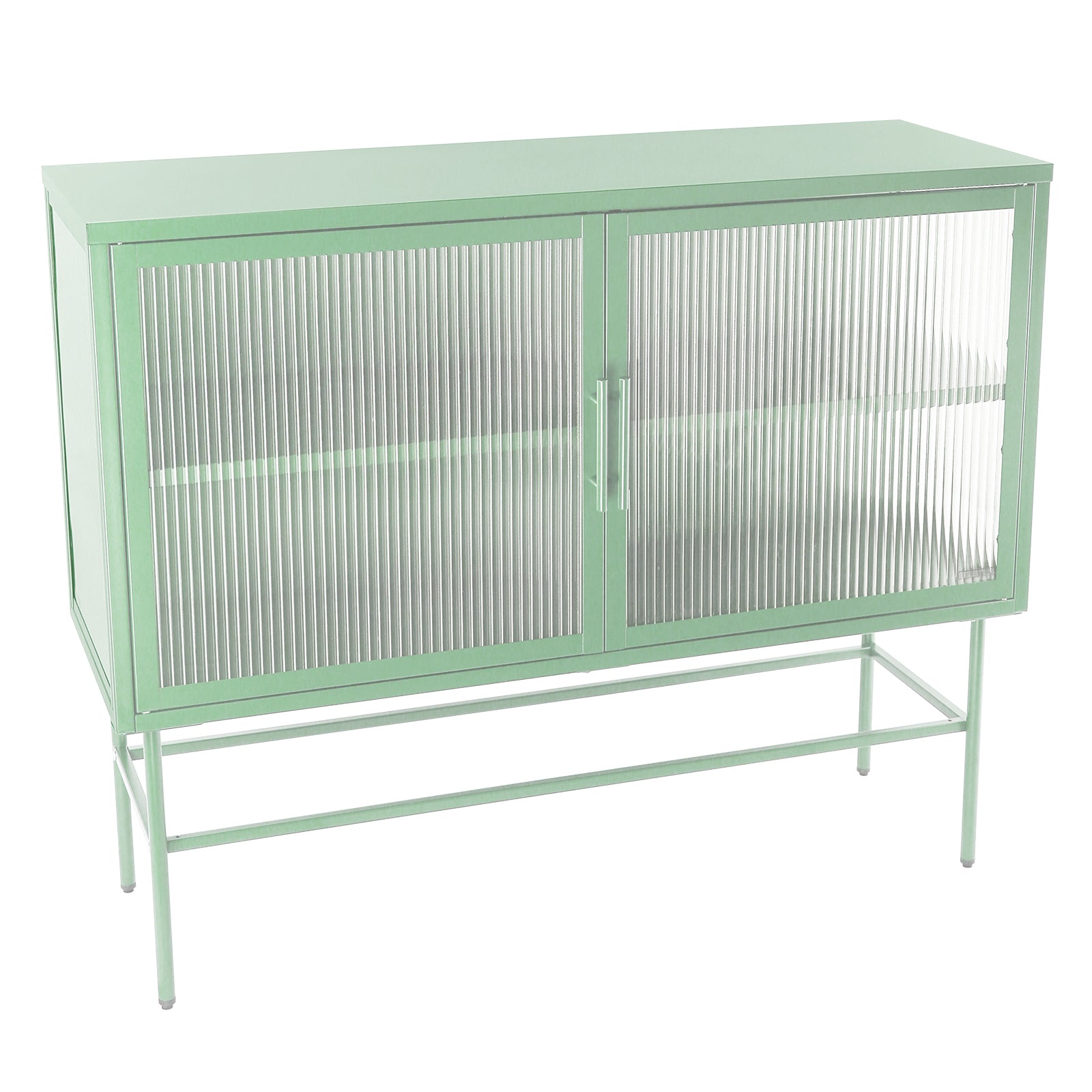 Double Door Tempered Glass Sideboard Console Table With 2 Fluted Glass Doors Adjustable Shelf And Feet Anti Tip Dust Free Kitchen Credenza Cabinet Light Green Mint Green Tempered Glass Sheet Metal Plastic