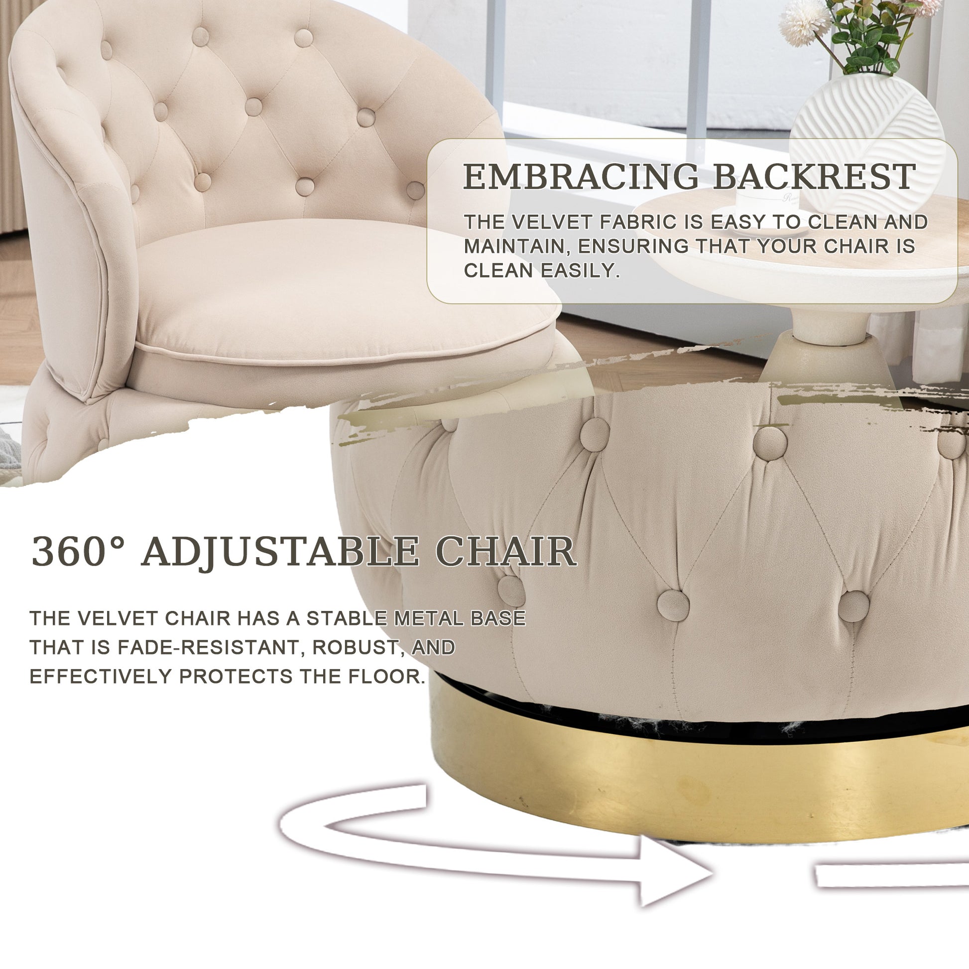 360 Degree Swivel Cuddle Barrel Accent Storage Chairs, Round Armchairs With Wide Upholstered, Fluffy Velvet Fabric Chair For Living Room, Bedroom, Office, Waiting Rooms Beige Primary Living Space Foam Velvet