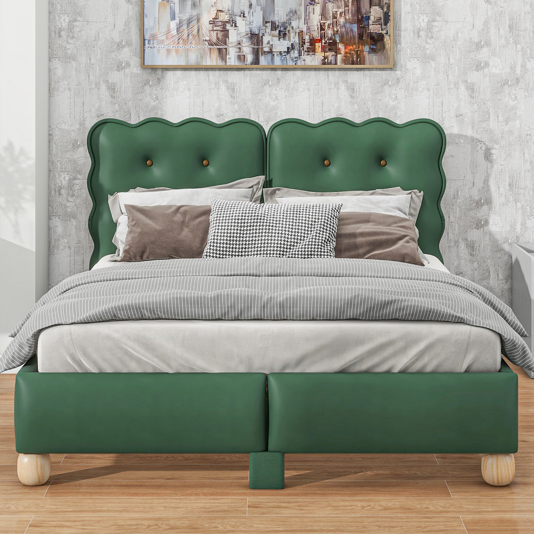 Full Size Upholstered Platform Bed With Support Legs,Green Green Upholstered