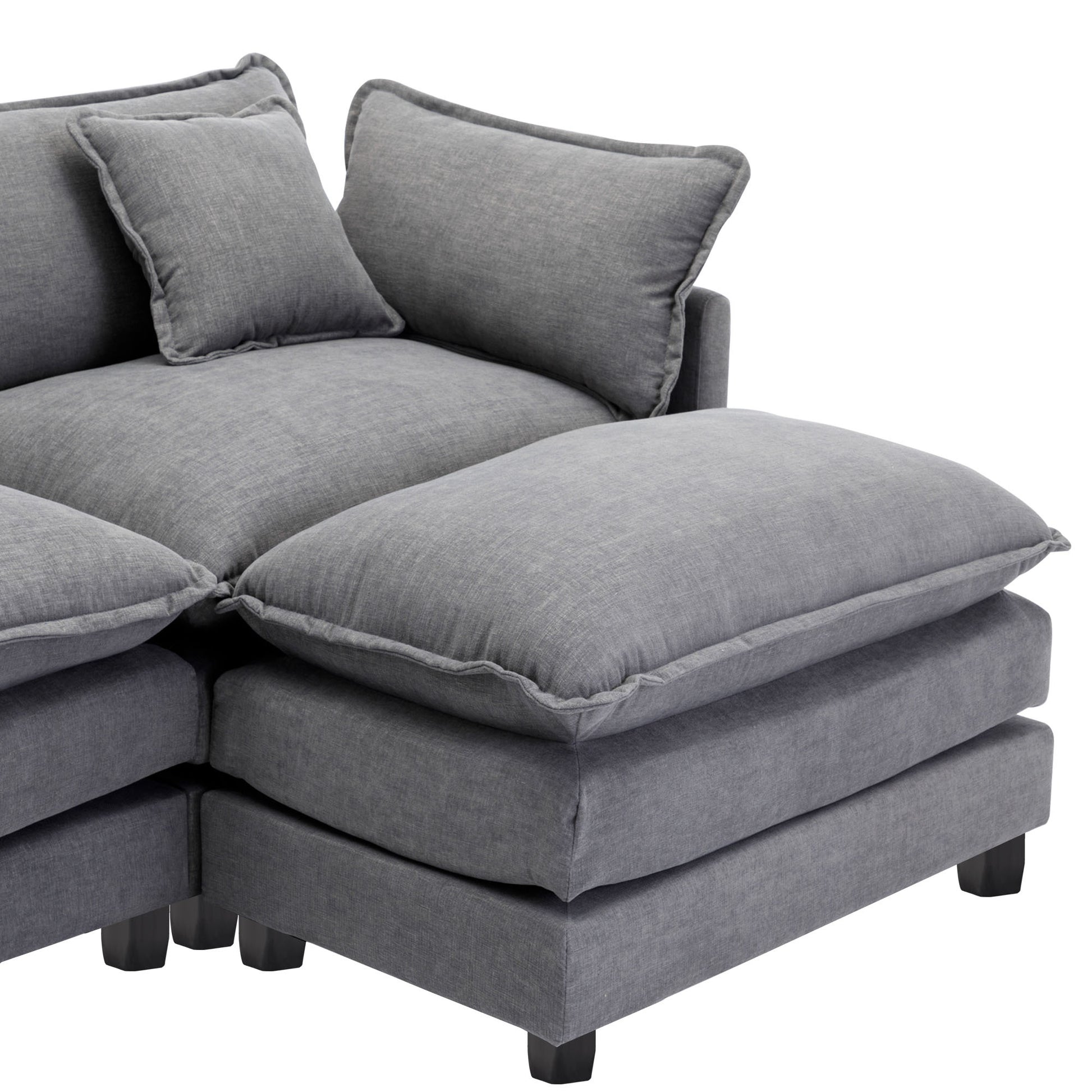 112.2" L Shape Chenille Upholstered Sofa For Living Room Modern Luxury Sofa Couch With Ottoman, 5 Pillows, Gray Gray Foam 4 Seat