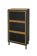 3 Metal Door Shoe Rack, Freestanding Modern Shoe Storage Cabinet, Metal Rattan, For Entryway Black Particle Board