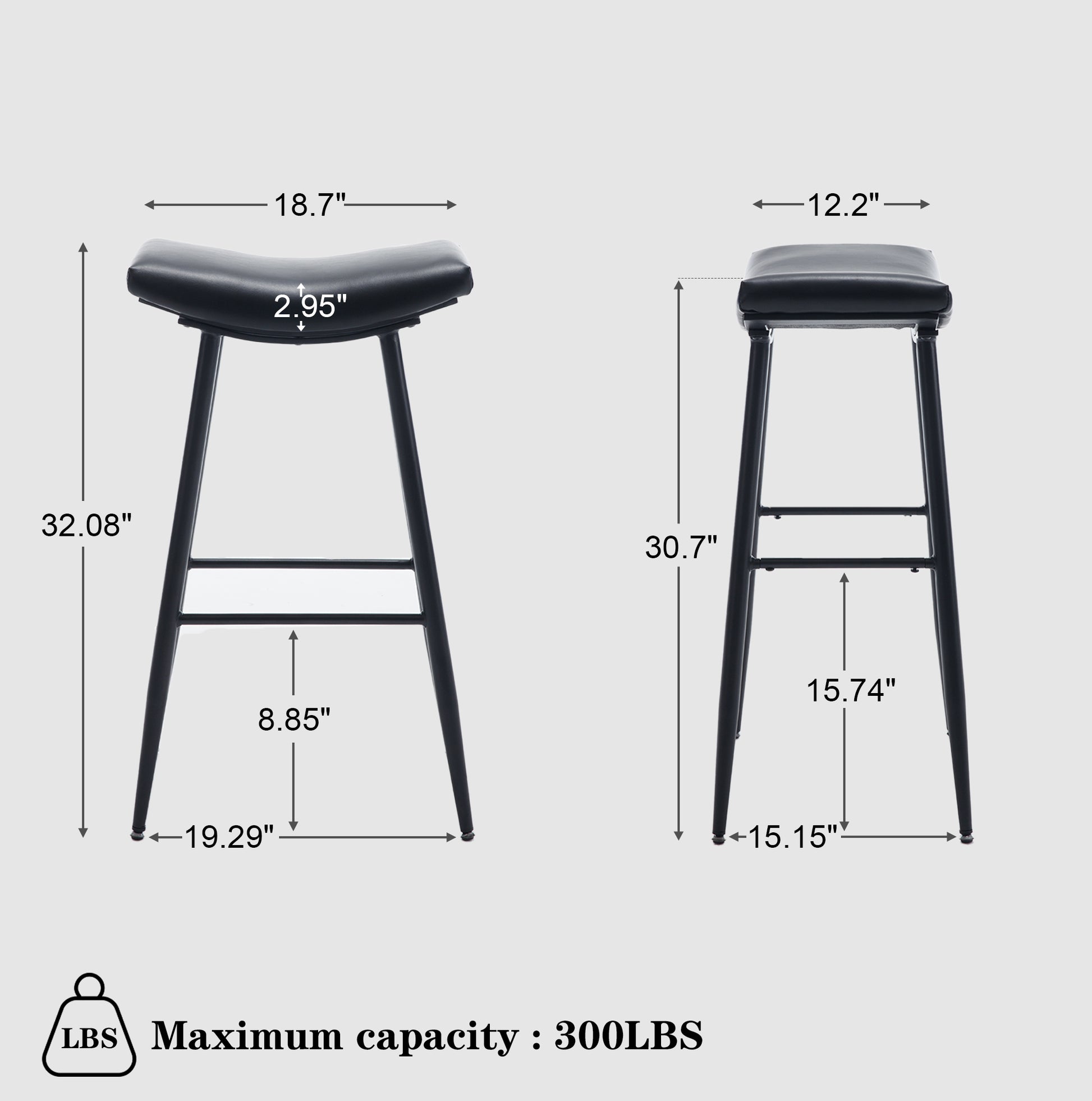 Counter Height Bar Stool Set Of 2 For Dining Room Kitchen Counter Island, Pu Upholstered Breakfast Stools With Footrest,Black Black Pu Kitchen Foam Dry Clean Modern Bar Stools Foam Pu Leather