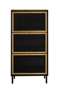 3 Metal Door Shoe Rack, Freestanding Modern Shoe Storage Cabinet, Metal Rattan, For Entryway Black Particle Board