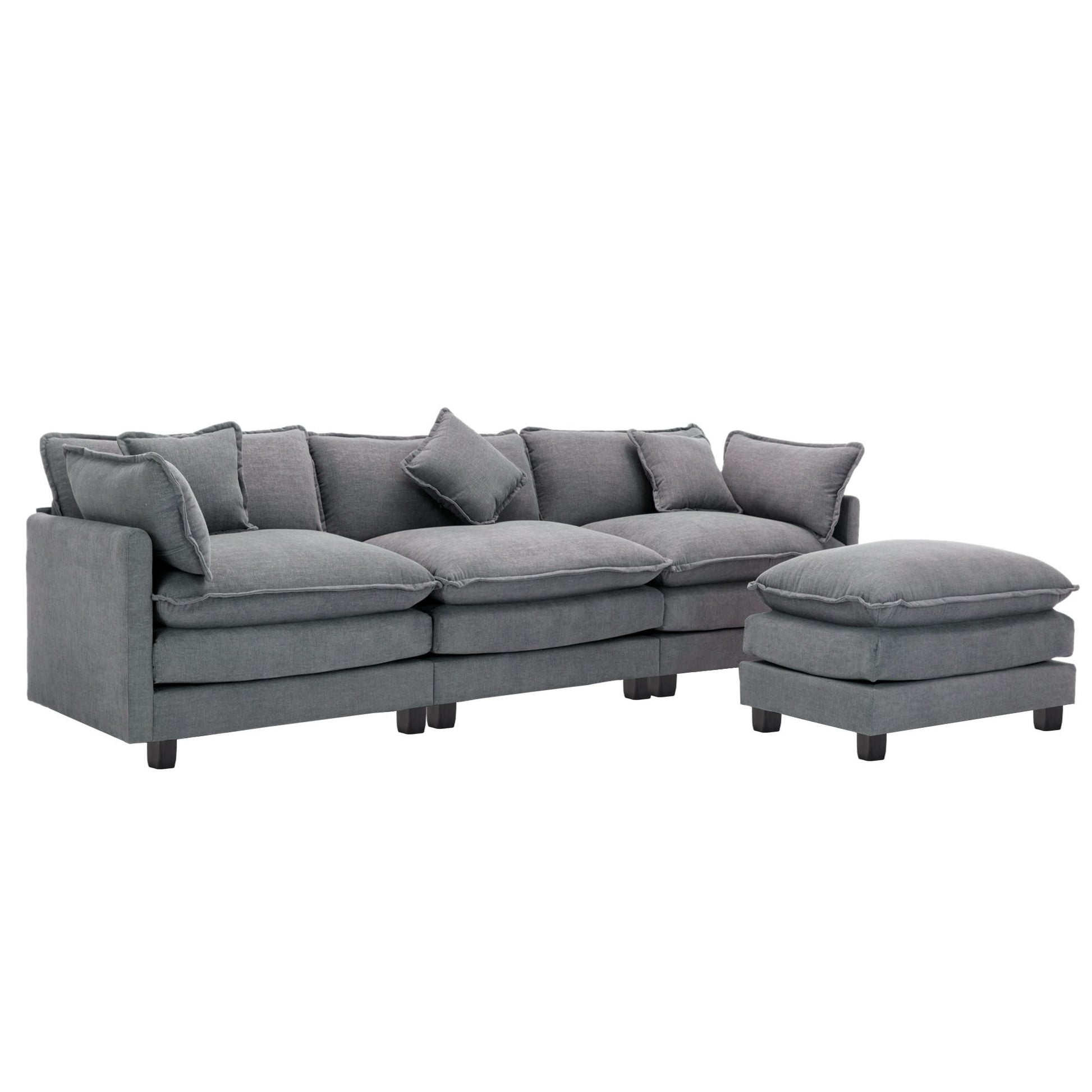 112.2" L Shape Chenille Upholstered Sofa For Living Room Modern Luxury Sofa Couch With Ottoman, 5 Pillows, Gray Gray Foam 4 Seat