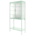 Elegant Floor Cabinet With 2 Glass Arched Doors Living Room Display Cabinet With Adjustable Shelves Anti Tip Dust Free Easy Assembly Light Green Mint Green Tempered Glass Sheet Metal Plastic