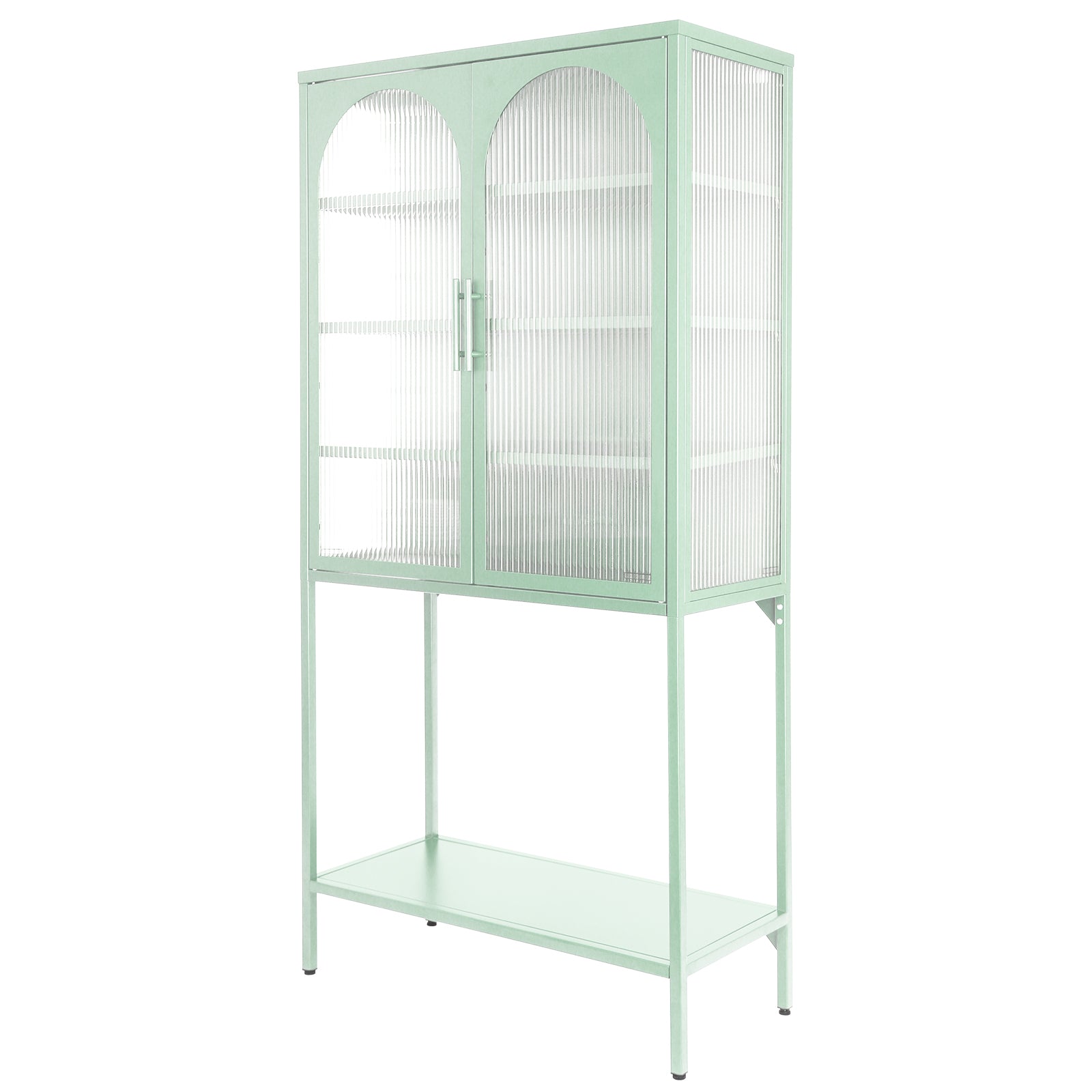 Elegant Floor Cabinet With 2 Glass Arched Doors Living Room Display Cabinet With Adjustable Shelves Anti Tip Dust Free Easy Assembly Light Green Mint Green Tempered Glass Sheet Metal Plastic