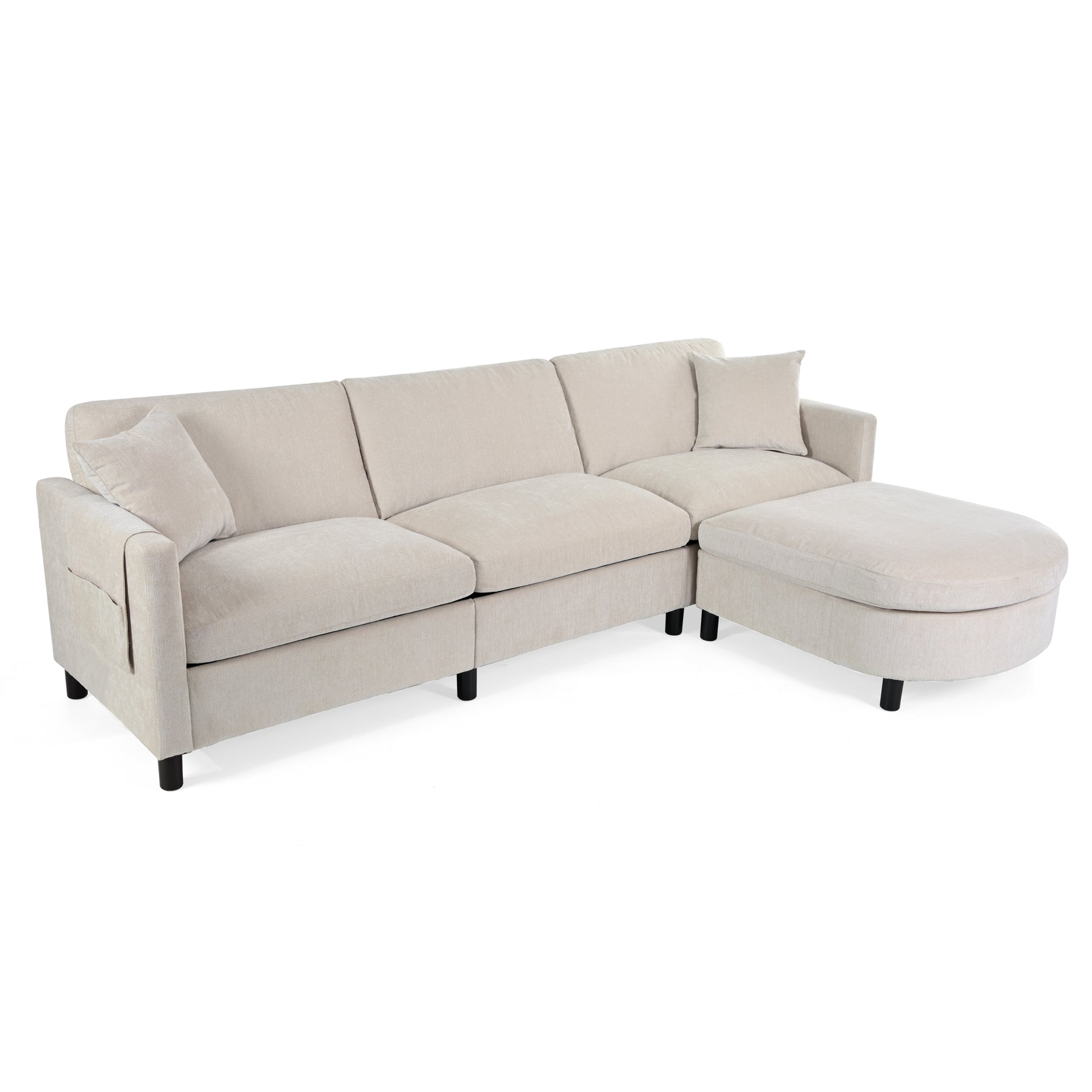 107.87'Sectional Sofa Couch With 1 Ottoman,Seat Cushion And Back Cushion Removable Beige Polyester