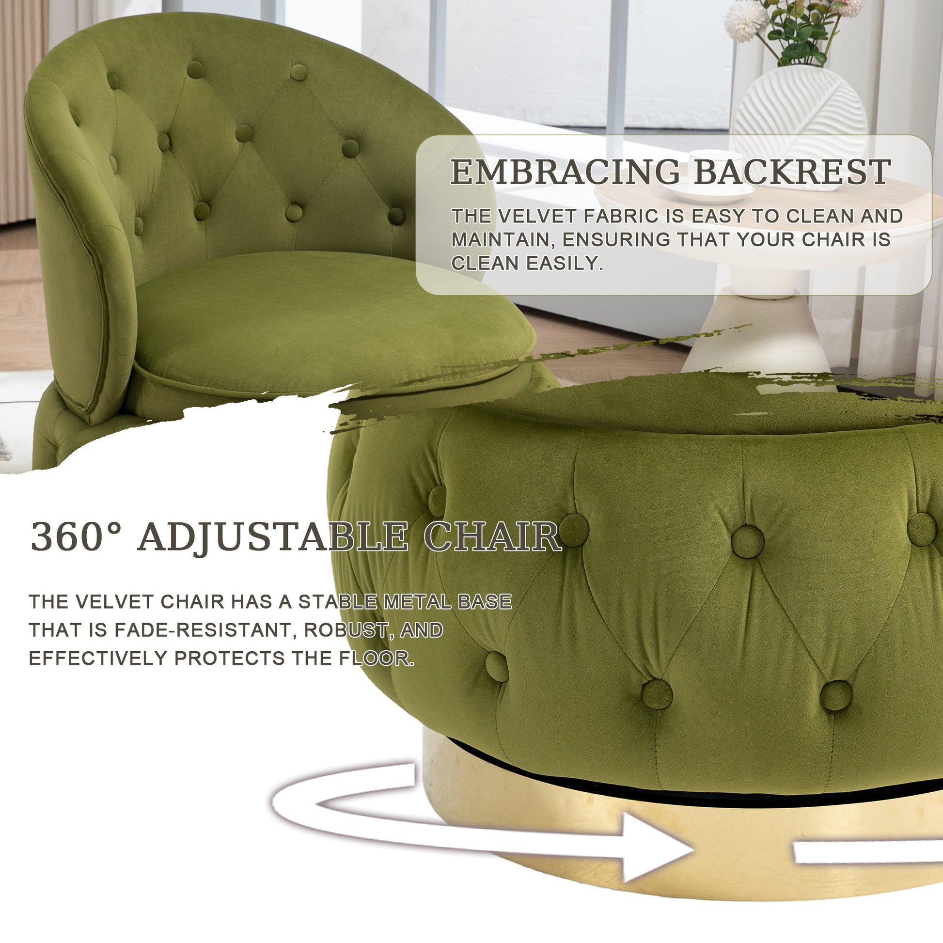 360 Degree Swivel Cuddle Barrel Accent Storage Chairs, Round Armchairs With Wide Upholstered, Fluffy Velvet Fabric Chair For Living Room, Bedroom, Office, Waiting Rooms Olive Green Primary Living Space Foam Velvet