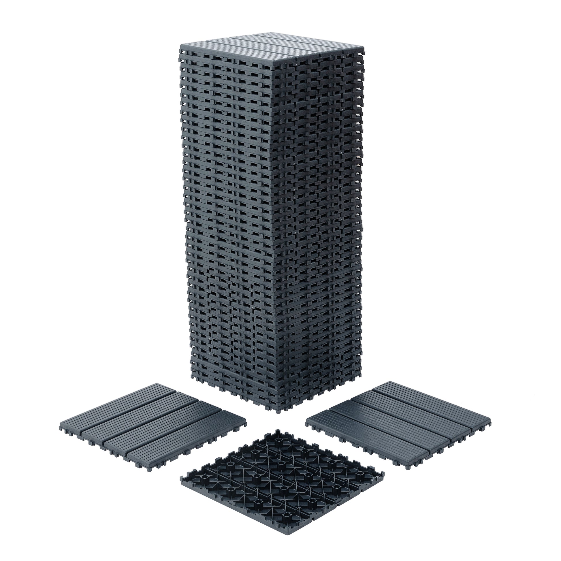 Plastic Interlocking Deck Tiles,44 Pack Patio Deck Tiles,12"X12" Square Waterproof Outdoor All Weather Use, Patio Decking Tiles For Poolside Balcony Backyard, Grey Grey Polypropylene