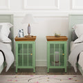 Nightstand with Storage Cabinet & Solid Wood Tabletop green-iron