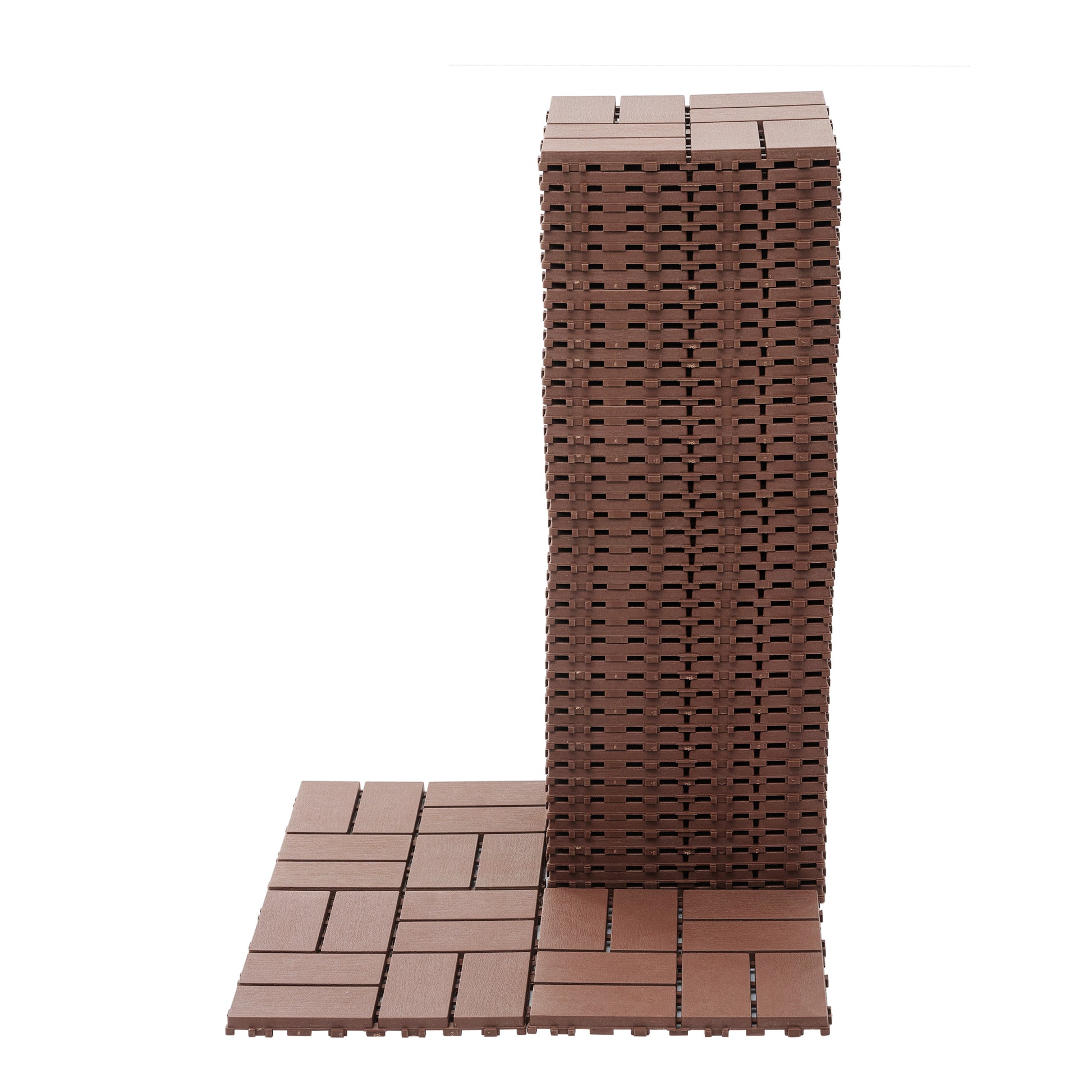 Plastic Interlocking Deck Tiles,44 Pack Patio Deck Tiles,12"X12" Square Waterproof Outdoor All Weather Use, Patio Decking Tiles For Poolside Balcony Backyard, Brown Brown Polypropylene