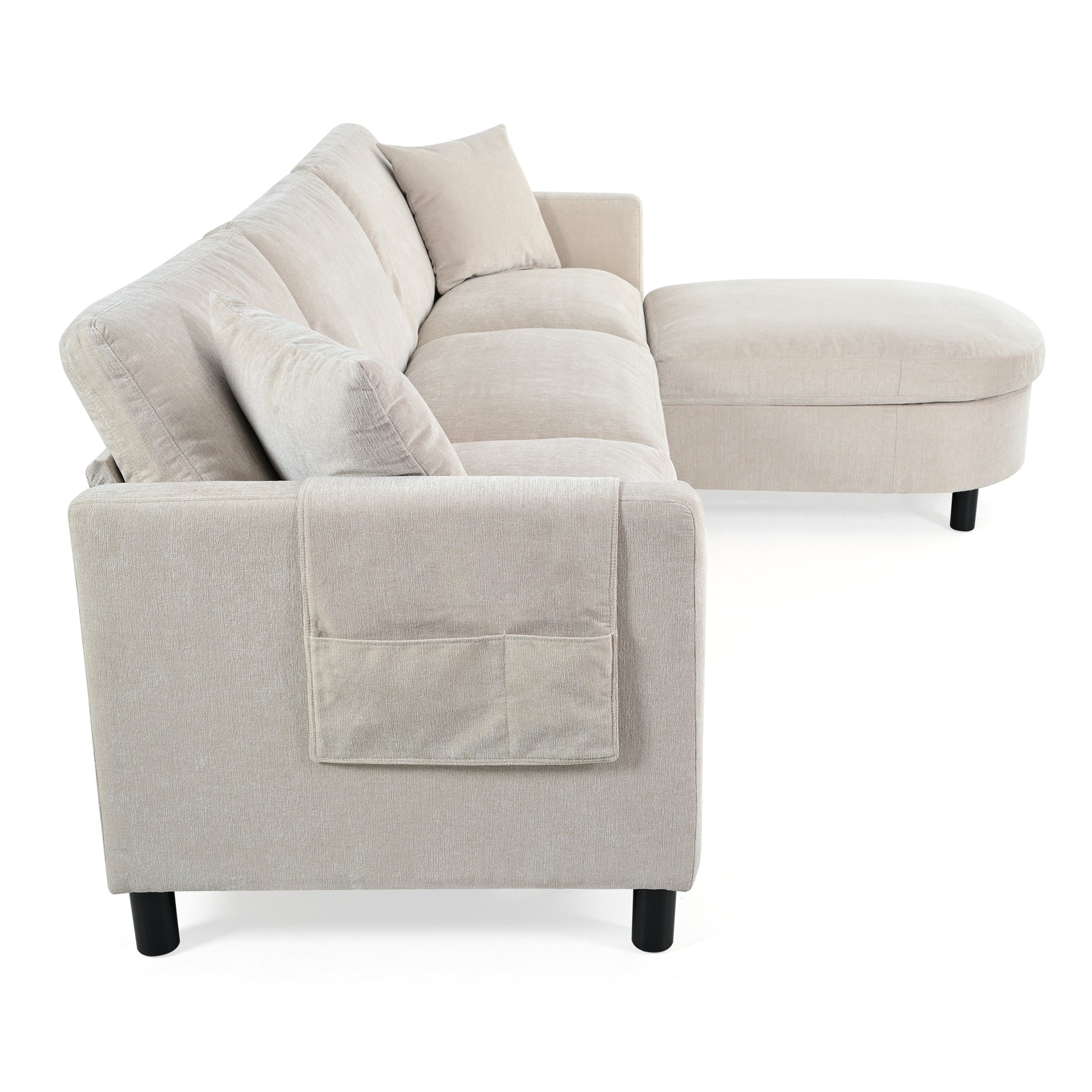 107.87'Sectional Sofa Couch With 1 Ottoman,Seat Cushion And Back Cushion Removable Beige Polyester