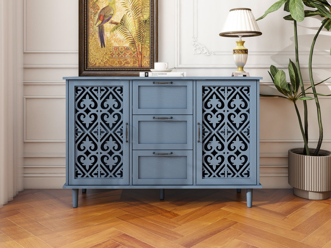 2 Door 3 Drawer Cabinet, American Furniture, Suitable For Bedroom, Living Room, Study Blue Particle Board