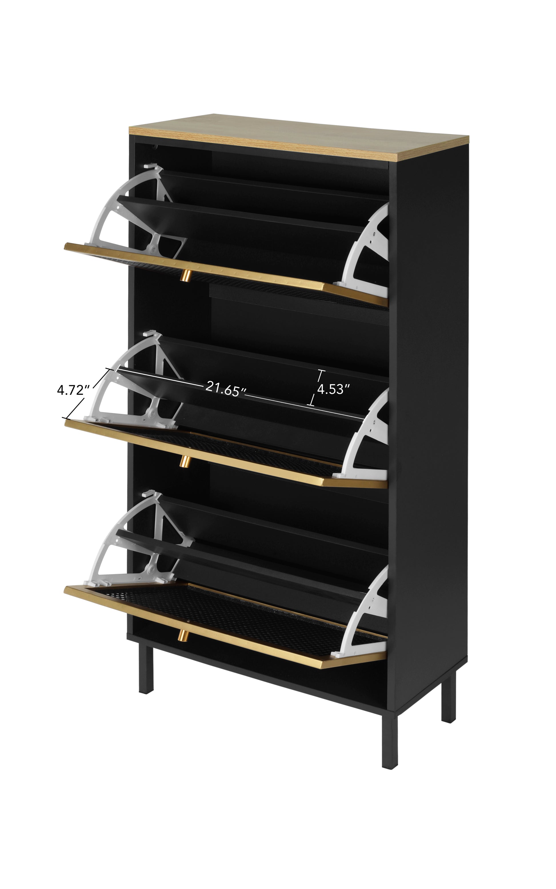 3 Metal Door Shoe Rack, Freestanding Modern Shoe Storage Cabinet, Metal Rattan, For Entryway Black Particle Board