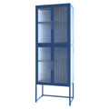 Stylish 4 Door Tempered Glass Cabinet With 4 Glass Doors Adjustable Shelves U Shaped Leg Anti Tip Dust Free Fluted Glass Kitchen Credenza Blue Blue Tempered Glass Sheet Metal Plastic