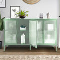 Stylish 4 Door Tempered Glass Cabinet With 4 Glass Doors Adjustable Shelf And Feet Anti Tip Dust Free Fluted Glass Kitchen Credenza Light Green Mint Green Tempered Glass Sheet Metal Plastic