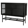 Industrial Double Door Cabinet Console Table With 2 Mesh Doors Adjustable Shelf And Feet Bottom Shelf Anti Tip Dust Free Kitchen Credenza Sideboard Frosted Black Black Steel