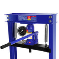 Steel H Frame Hydraulic Shop Press With Stamping Plates To Bend, Straighten, Or Press Parts, With A Pressure Gauge, Install Bearings And U Joints, 12 Ton 24,000 Lb Capacity Blue Steel