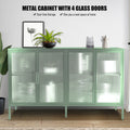 Stylish 4 Door Tempered Glass Cabinet With 4 Glass Doors Adjustable Shelf And Feet Anti Tip Dust Free Fluted Glass Kitchen Credenza Light Green Mint Green Tempered Glass Sheet Metal Plastic