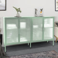 Stylish 4 Door Tempered Glass Cabinet With 4 Glass Doors Adjustable Shelf And Feet Anti Tip Dust Free Fluted Glass Kitchen Credenza Light Green Mint Green Tempered Glass Sheet Metal Plastic