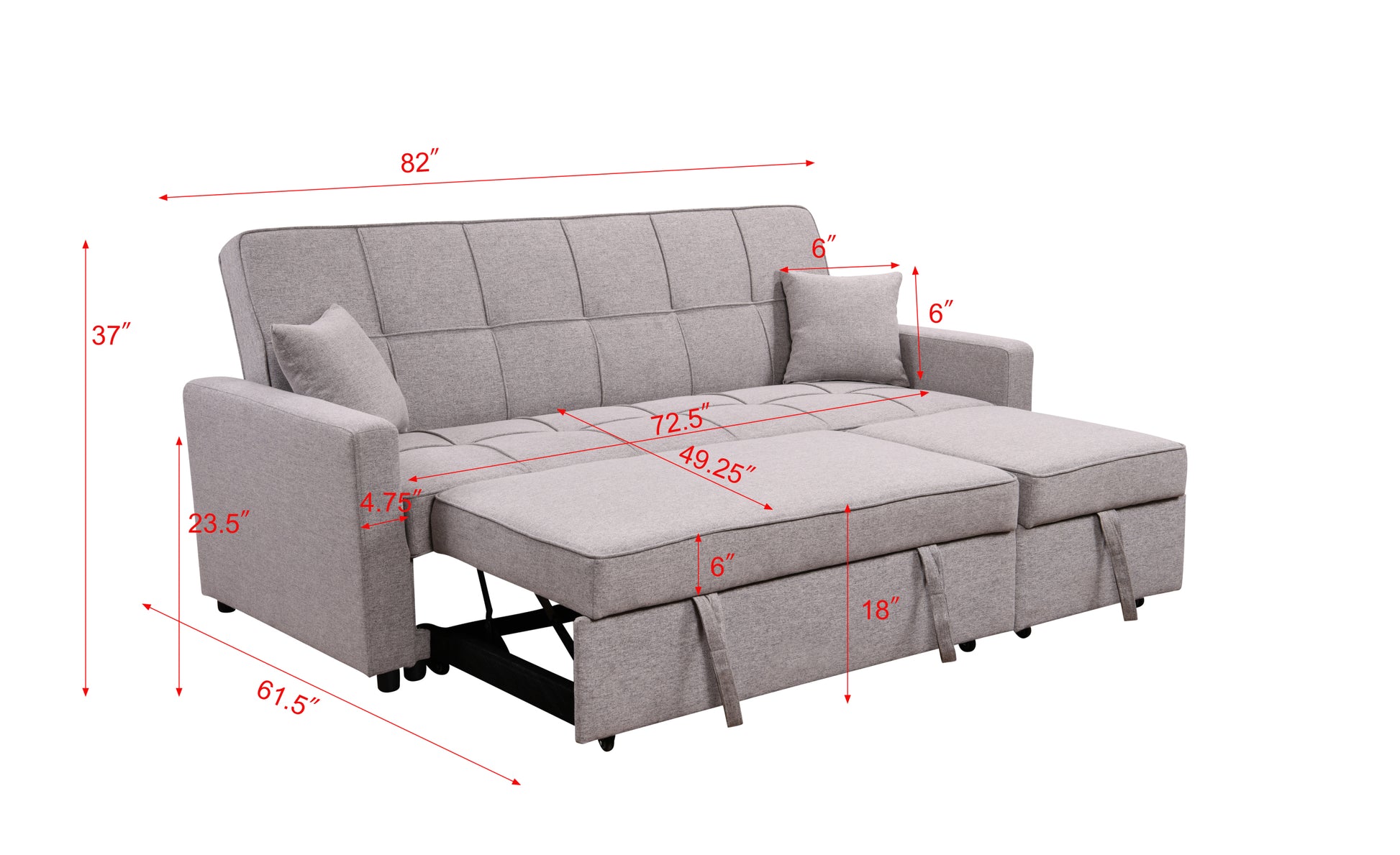 83" Oversized Upholstered Sofa Bed W Pull Out Couch Bed & Adjustable Backrest,3 Seaters Sofa & Couch Convertible Sleep Sofabed For Home Apartment Living Room,Light Gray Light Brown Wood Primary Living Space Heavy Duty Eucalyptus 3 Seat Light Gray Linen