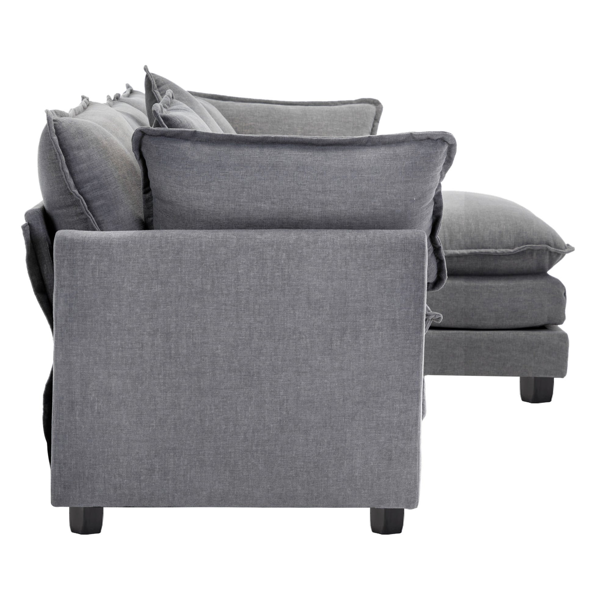 112.2" L Shape Chenille Upholstered Sofa For Living Room Modern Luxury Sofa Couch With Ottoman, 5 Pillows, Gray Gray Foam 4 Seat