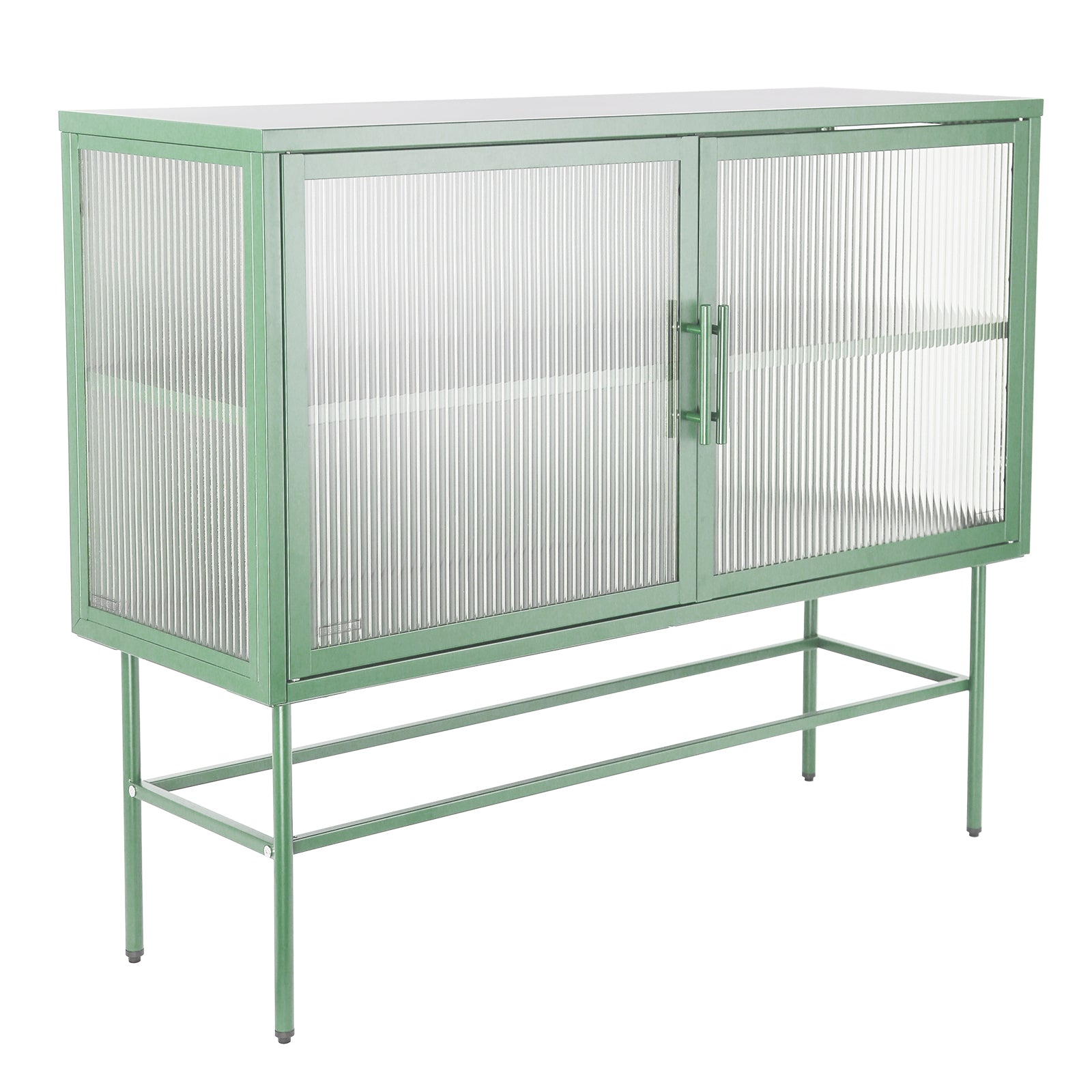 Double Door Tempered Glass Sideboard Console Table With 2 Fluted Glass Doors Adjustable Shelf And Feet Anti Tip Dust Free Kitchen Credenza Cabinet Light Green Mint Green Tempered Glass Sheet Metal Plastic