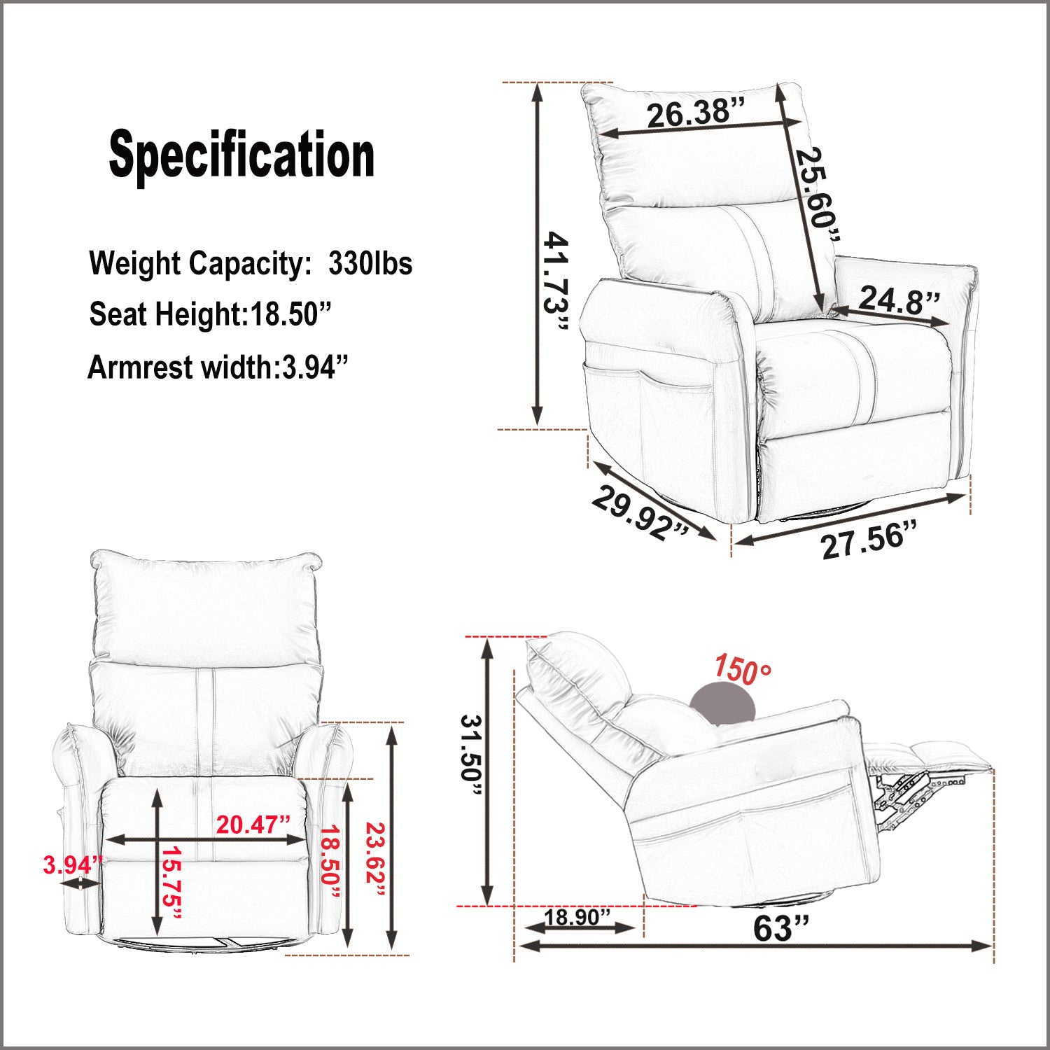 270 Power Swivel Rocker Recliner Chair, Electric Glider Reclining Sofa With Usb Ports, Power Swivel Glider, Rocking Chair Nursery Recliners For Living Room Bedroom Light Gray Solid Light Brown Primary Living Space Push Button Rubberwood Solid Back Wood