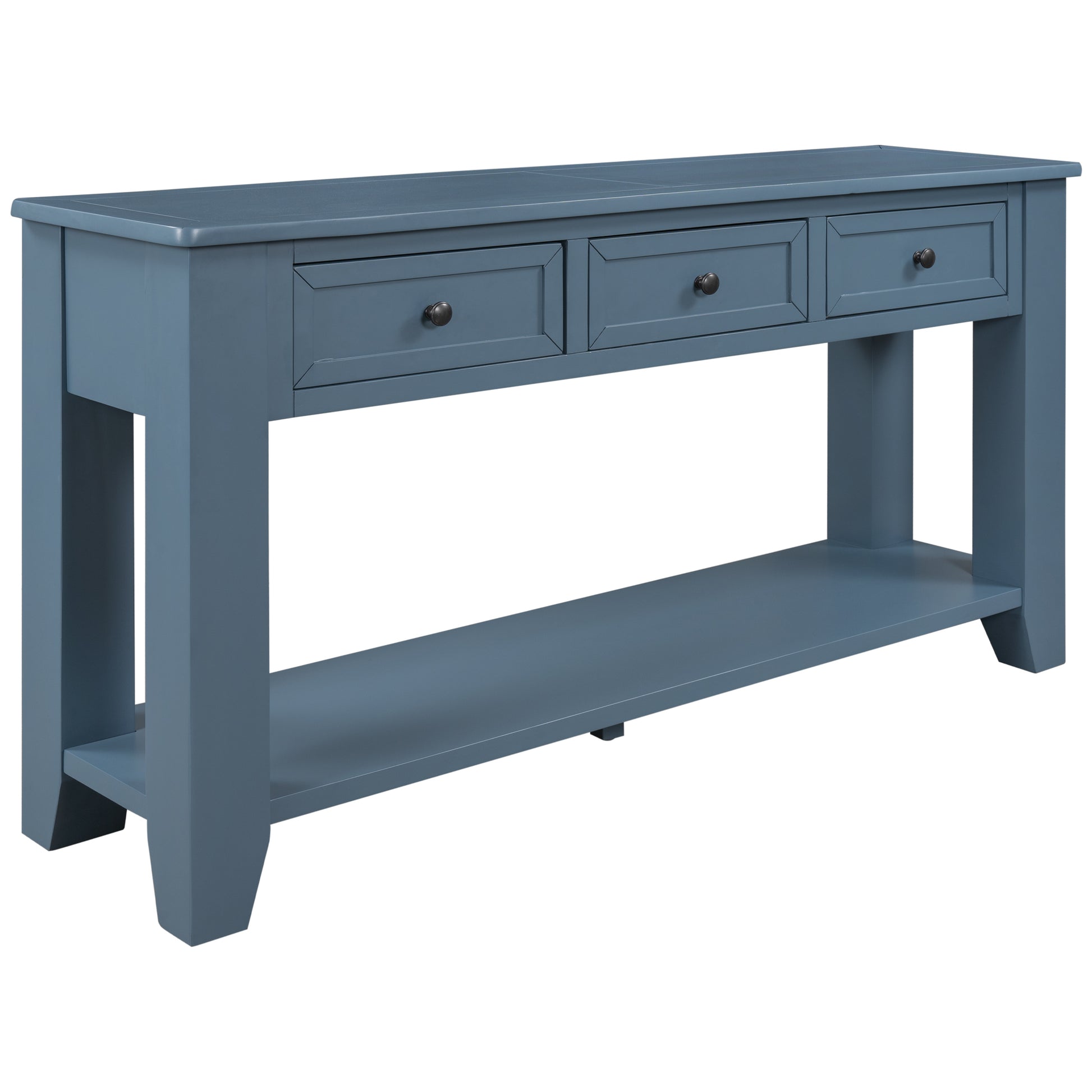 55'' Modern Console Table Sofa Table For Living Room With 3 Drawers And 1 Shelf As Same As Wf299185Aac Blue Solid Wood