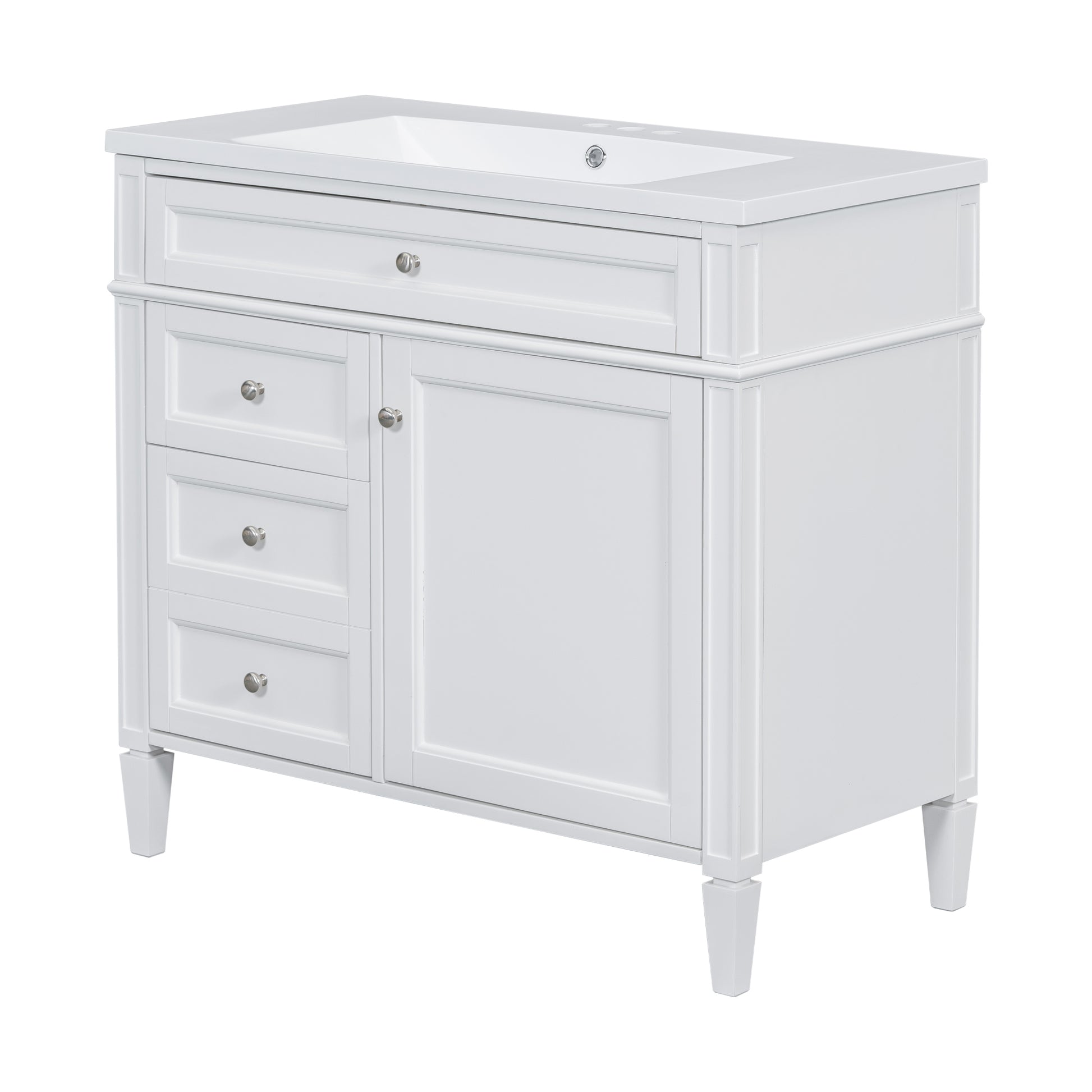 36'' Bathroom Vanity With Top Sink, Modern Bathroom Storage Cabinet With 2 Drawers And A Tip Out Drawer, Single Sink Bathroom Vanity 3 White 1 1 Adjustable Hinges Bathroom Freestanding Solid Wood Mdf Painted