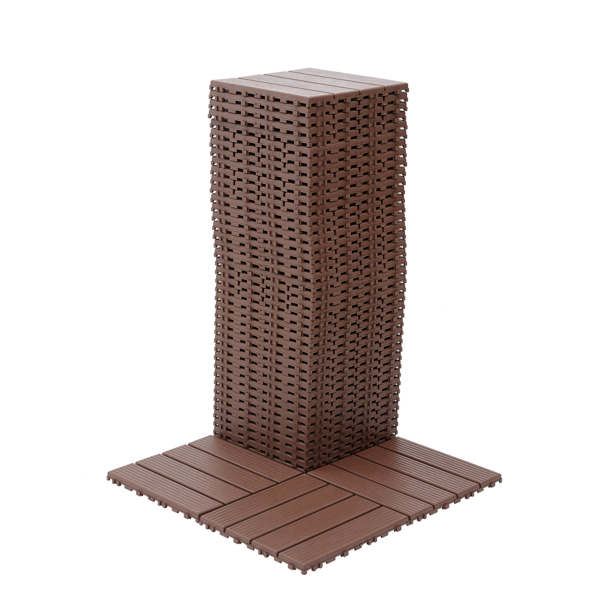 Plastic Interlocking Deck Tiles,44 Pack Patio Deck Tiles,12"X12" Square Waterproof Outdoor All Weather Use, Patio Decking Tiles For Poolside Balcony Backyard, Brown Brown Polypropylene