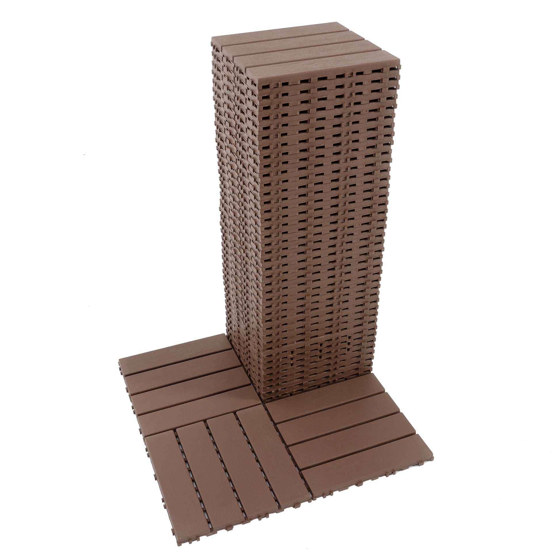 Plastic Interlocking Deck Tiles,44 Pack Patio Deck Tiles,12"X12" Square Waterproof Outdoor All Weather Use, Patio Decking Tiles For Poolside Balcony Backyard, Brown Brown Polypropylene