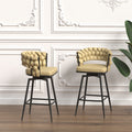 Technical Leather Woven Bar Stool Set Of 2,Black Legs Barstools No Adjustable Kitchen Island Chairs,360 Swivel Bar Stools Upholstered Counter Stool Arm Chairs With Back Footrest, Light Brown Metal Light Brown Kitchen Dining Chairs Foam Technical Leather