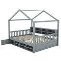 Full Size Wooden House Bed With Shelves And A Mini Cabinet, Gray Box Spring Not Required Gray Wood Bedroom Pine Bed Frame Wood