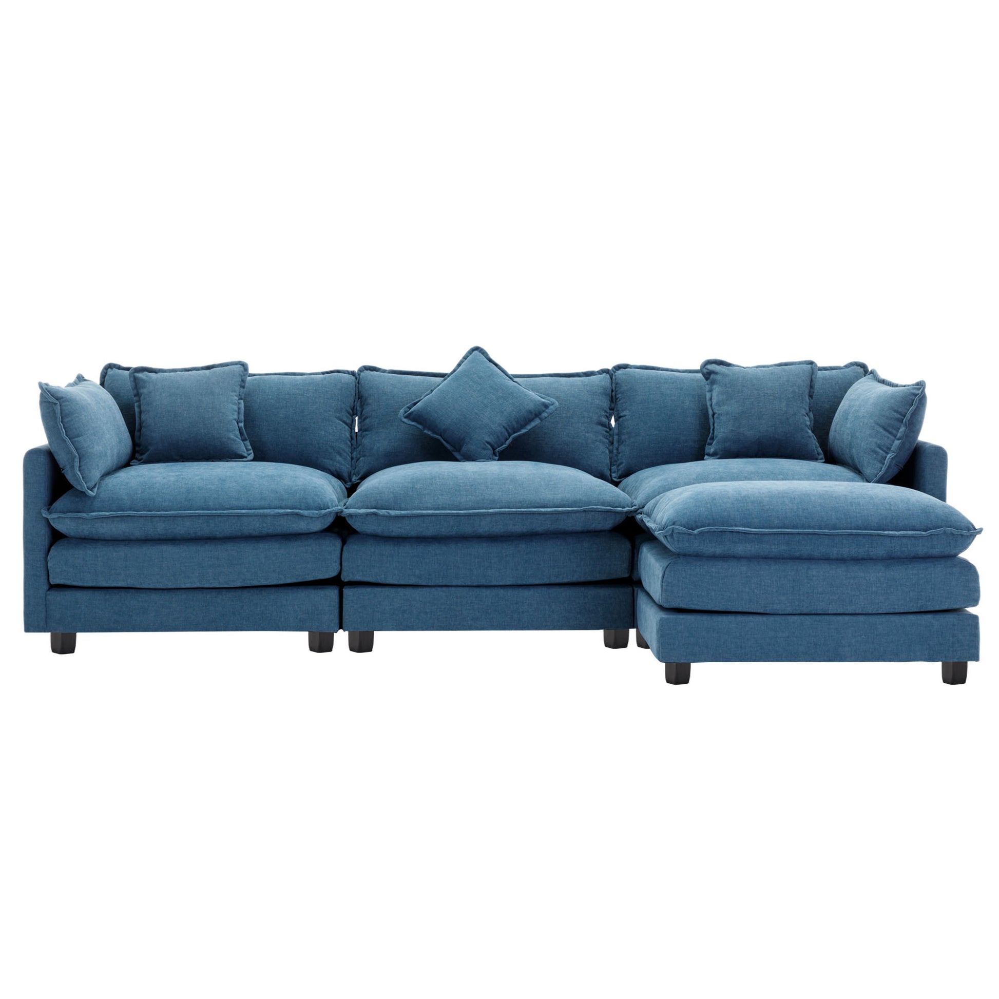 112.2" L Shape Chenille Upholstered Sofa For Living Room Modern Luxury Sofa Couch With Ottoman, 5 Pillows, Blue Blue Foam 4 Seat